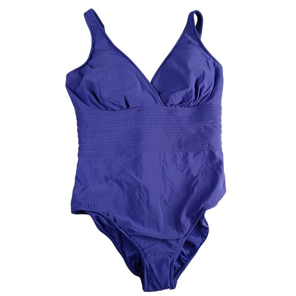Aqua Green One Piece Swimsuit Womens XL Purple Solid Cheeky Padded V Neck NWT - Picture 1 of 10